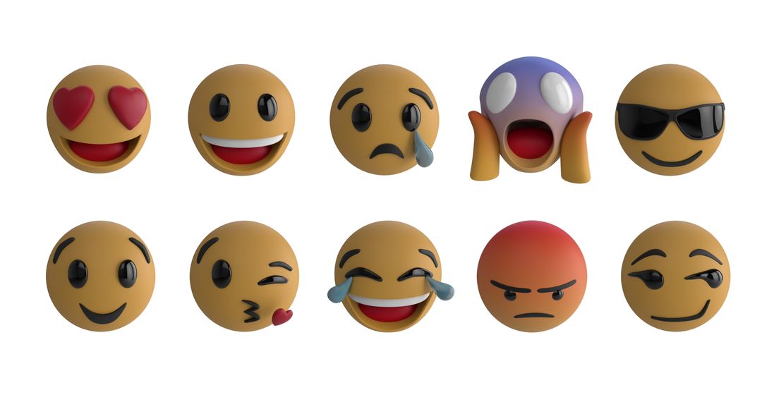 3D Emoji Icons on White Background Variety of Expressions