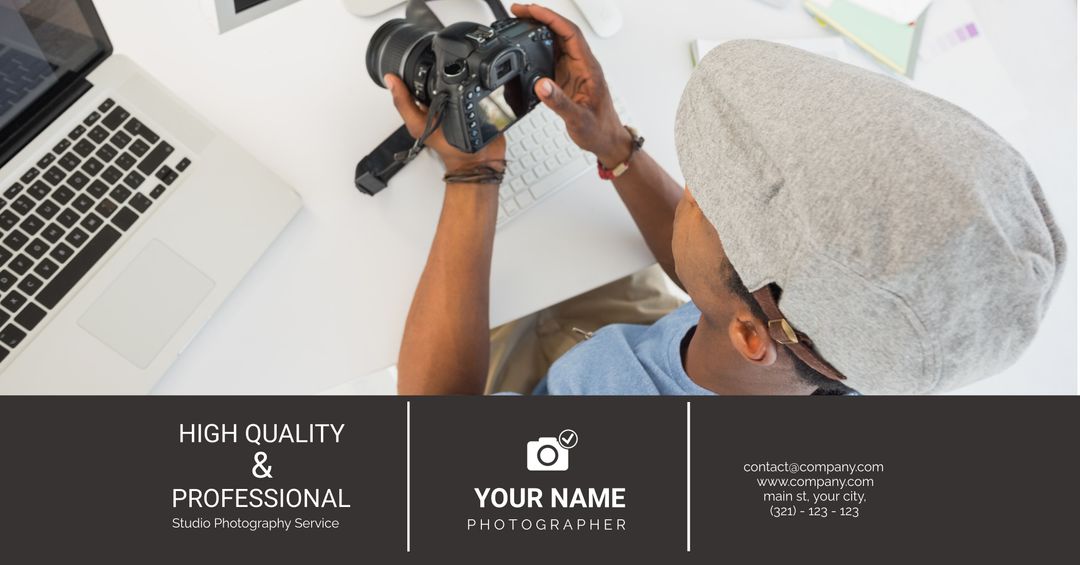 Professional photographer reviewing images for portfolio creation