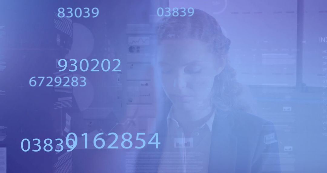 Caucasian Businesswoman Analyzing Data with Digital Overlay
