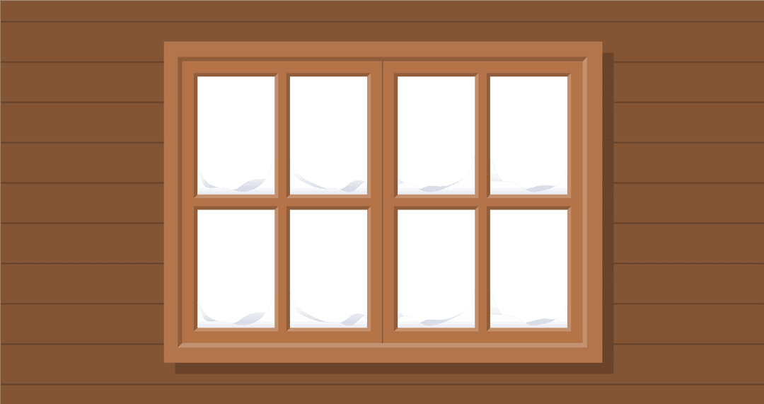 Transparent Wooden Window Frame on Seasonal Background Illustration