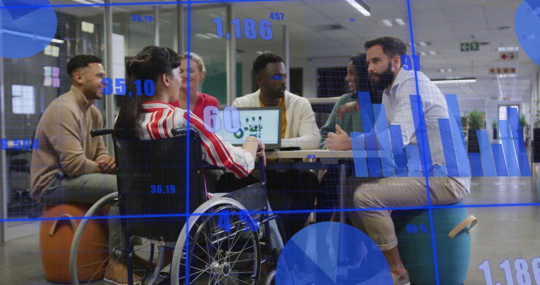 Diverse Team Collaboration with Digital Data Interface Overlay