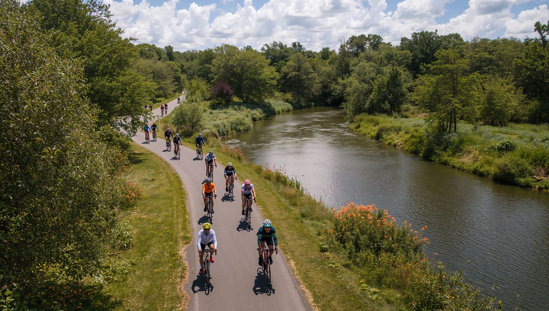 Cyclists Enjoying Riverside Trail Adventure
