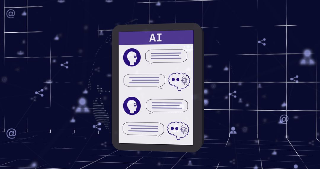 Artificial Intelligence Chat on Tablet Display in Digital Grid Background