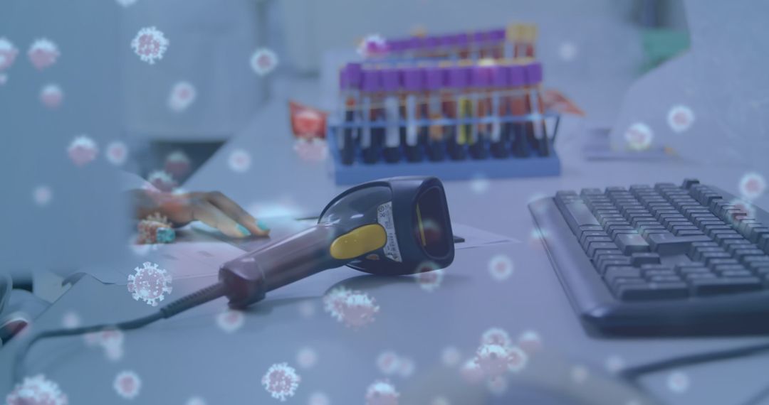 Laboratory Setting Overlayed with Virus Cells