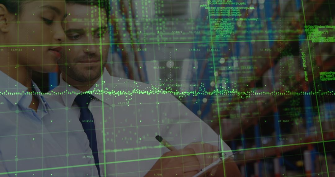 Diverse Warehouse Team Analyzing Real-Time Data for Logistics Management