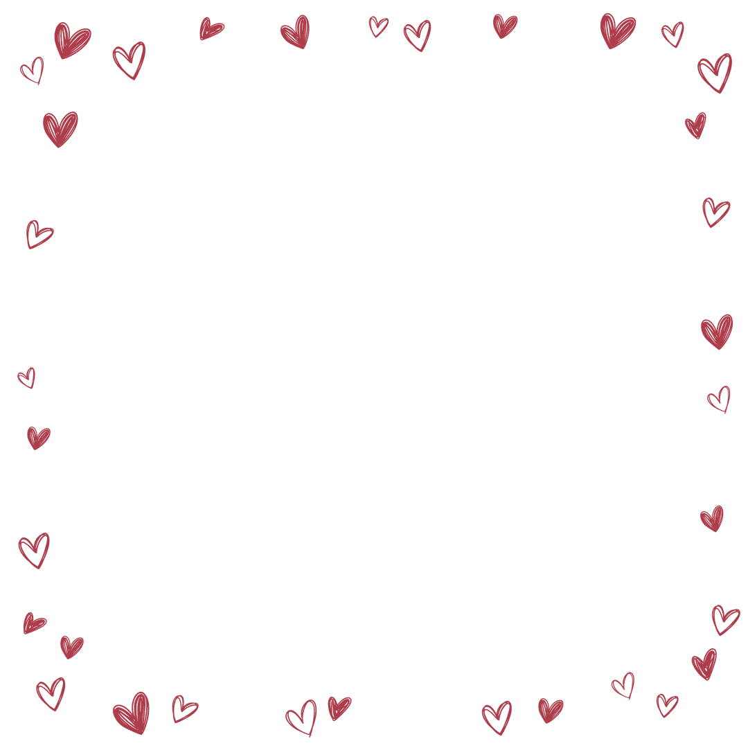 Red Hearts Border Hand-Drawn Style on Transparent Background