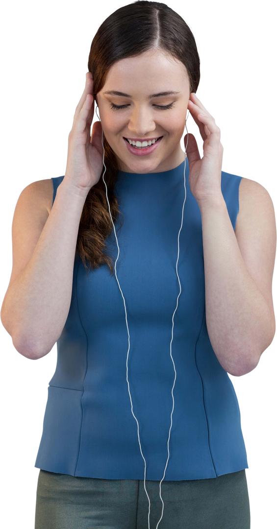 Transparent Woman Listening to Music with Earphones and Smiling - Download Free Stock Images Pikwizard.com