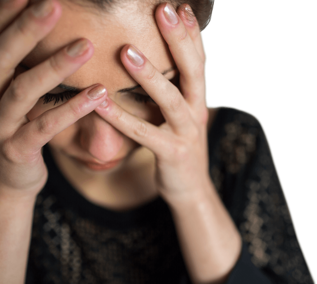 Transparent Close-up Woman Distressed Head in Hands Expression