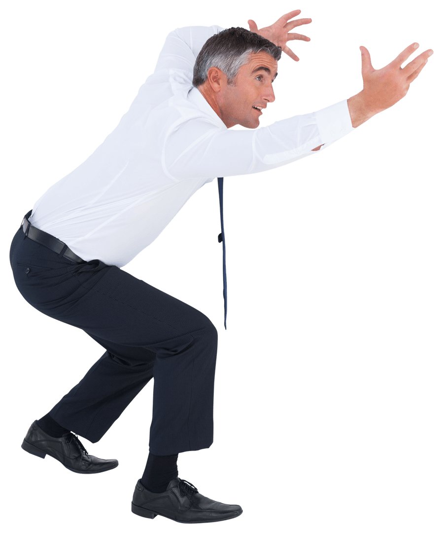 Middle-aged Businessman in Dynamic Pose Transparent Background