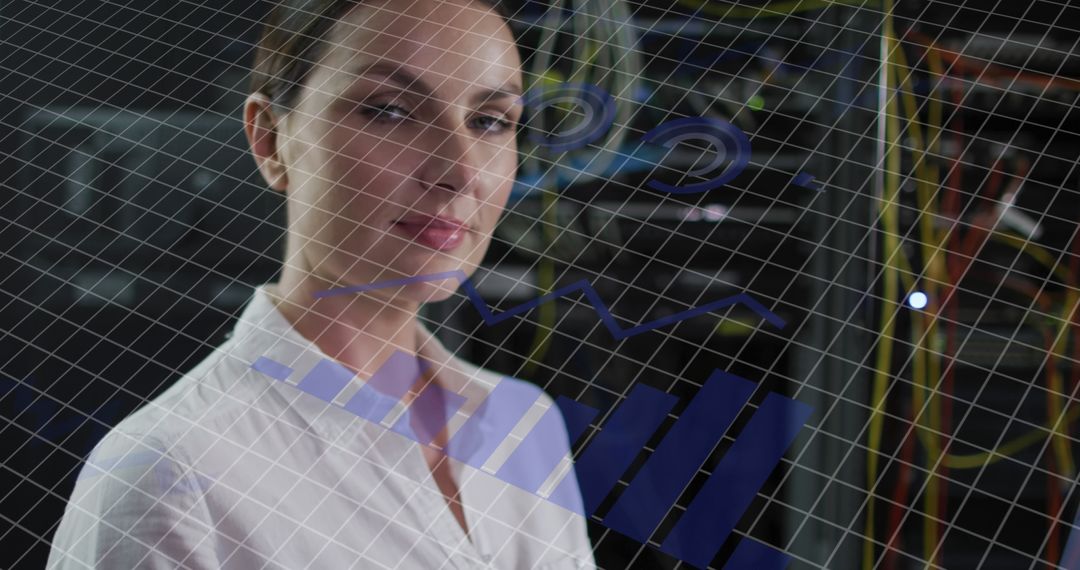 Businesswoman Analyzing Digital Data in High-Tech Office