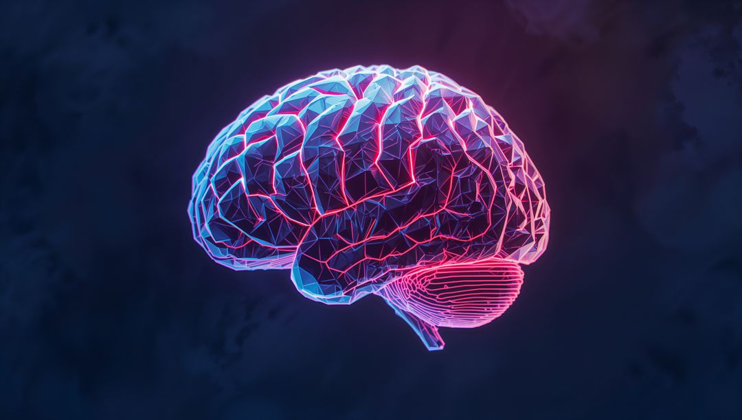 Digital Polygonal Neon Brain Representing AI Technology