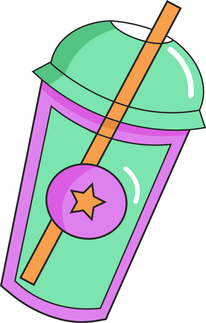 Transparent Cartoon Mint Green Cup with Orange Straw and Star Badge