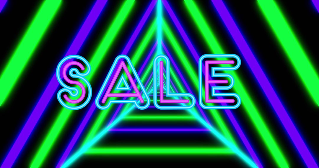 Vibrant Neon Sale Sign with Abstract Triangles