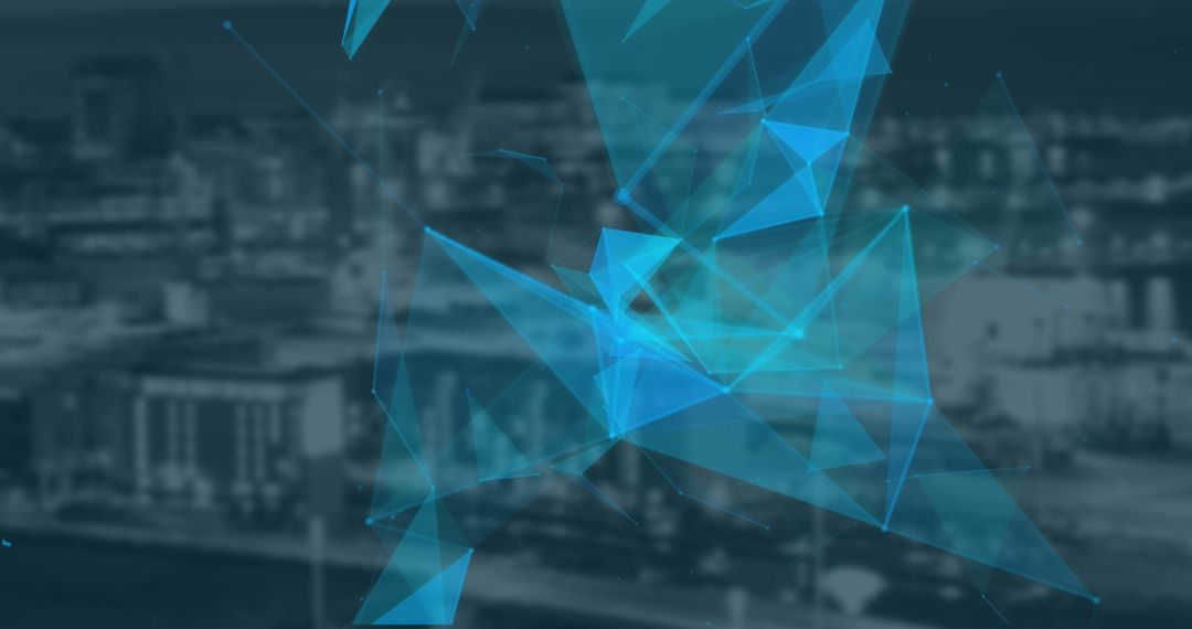 Abstract Digital Network Overlay on Blurred Cityscape