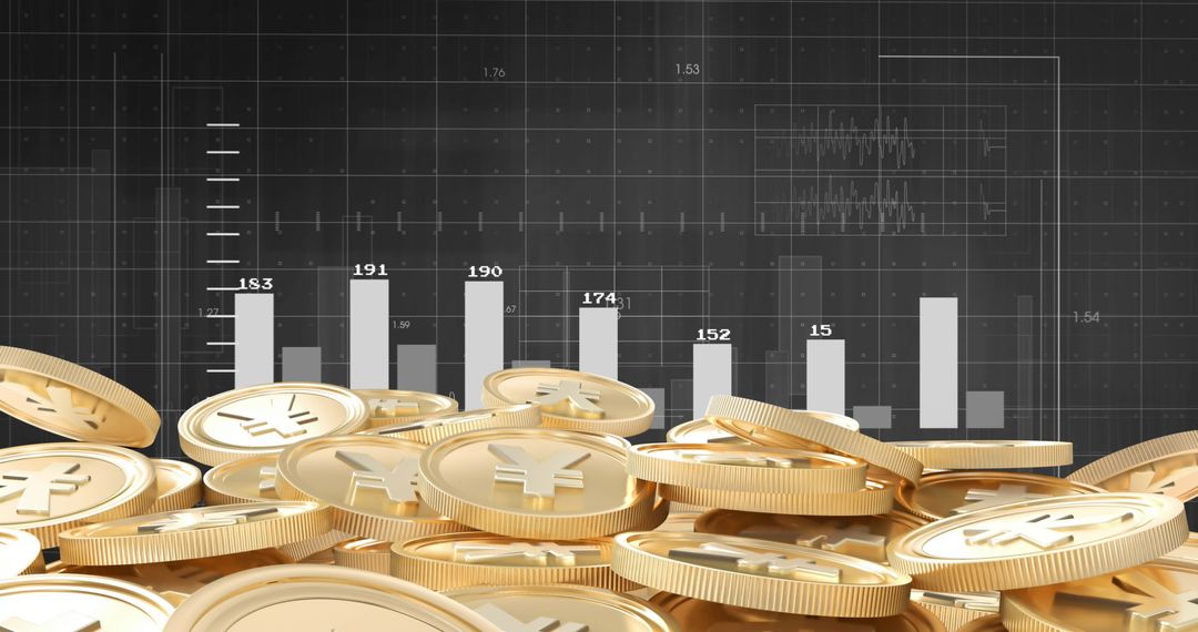 Financial Data Analysis with Yen Coins on Black Data Driven Background - Free Images, Stock Photos and Pictures on Pikwizard.com