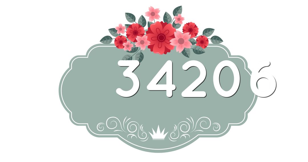 Decorative Number Placard with Floral Elements and Crown Detail