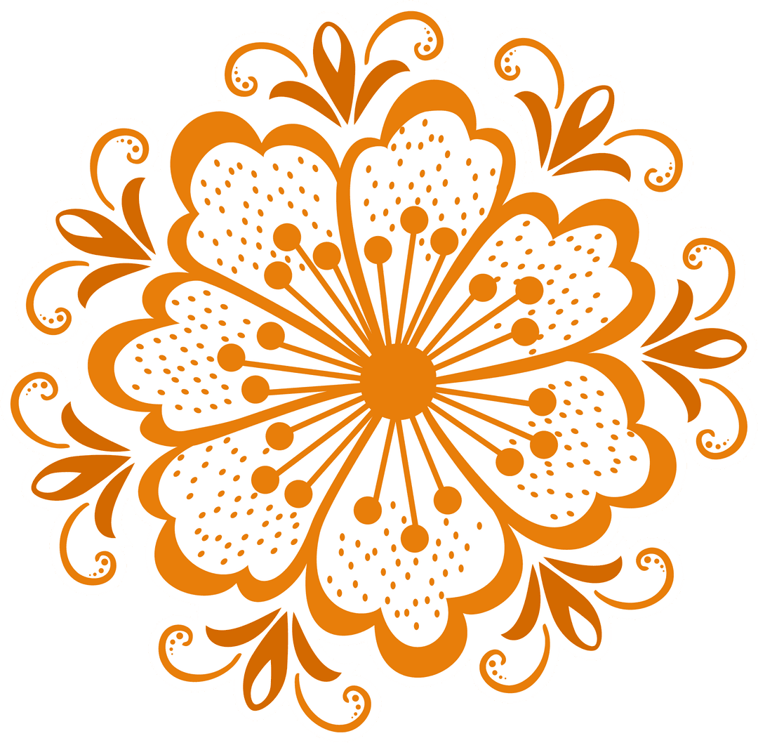 Ornamental Floral Motif with Delicate Swirling Vines on Transparent Background