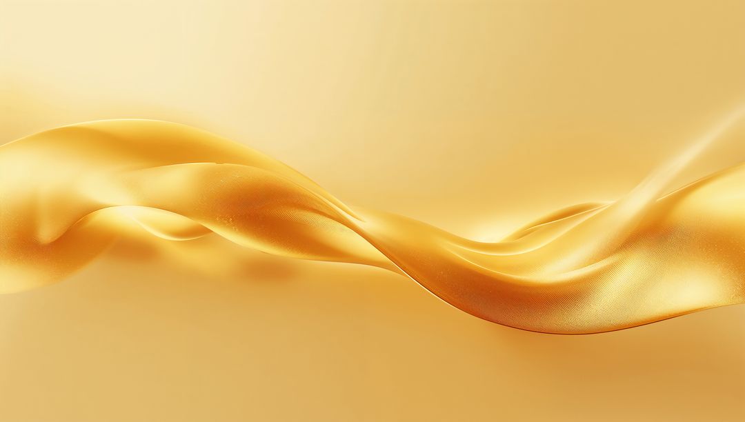 Flowing Golden Silk Ribbon Creating Luxury Satin Wave on Warm Gradient Background