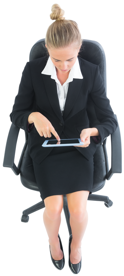 Transparent Businesswoman Using Tablet on Swivel Chair, Top View - Download Free Stock Images Pikwizard.com