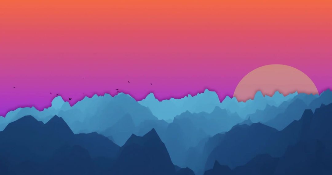 Colorful Digital Landscape with Mountains and Setting Sun