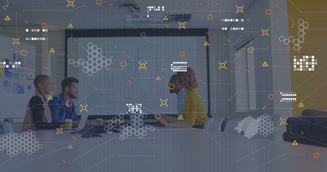 Business Meeting with Digital Data Concept Overlay in Modern Office - Free Images, Stock Photos and Pictures on Pikwizard.com