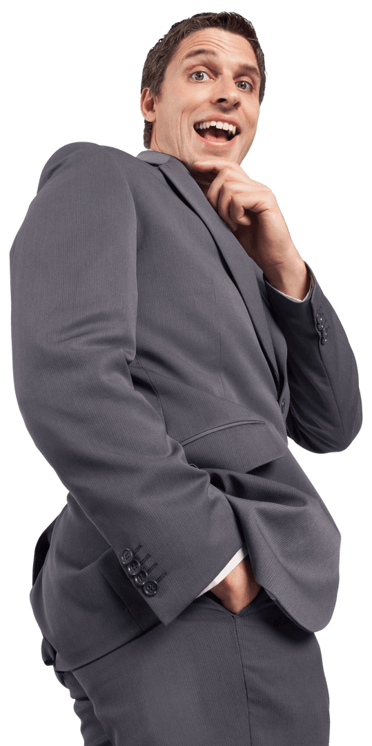 Transparent Thinking Businessman in Gray Suit