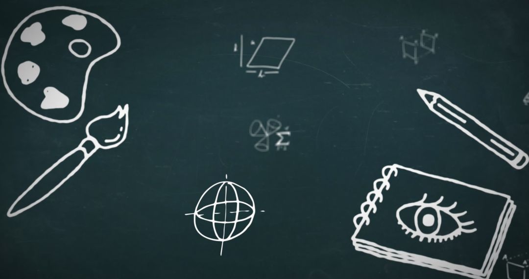 Chalkboard with School Supplies and Math Symbols Concept Art