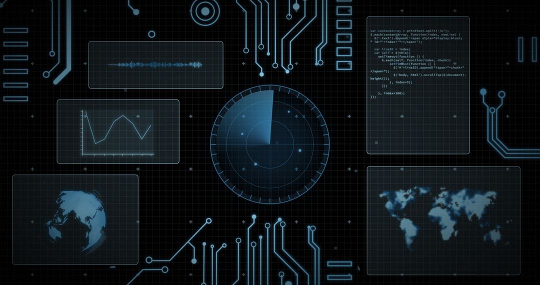High-Tech Digital Interface with Data and World Maps
