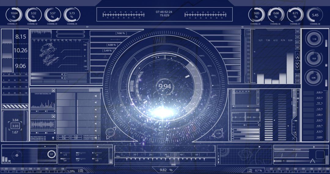 Futuristic Circular Data Scanner with Digital Interface Display