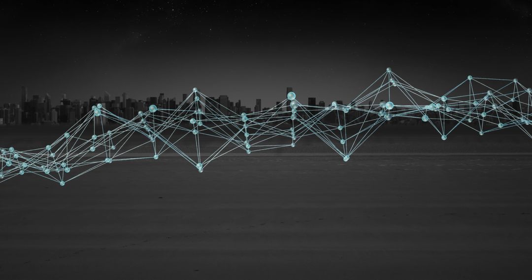 Futuristic Network Nodes Over Urban Skyline at Night