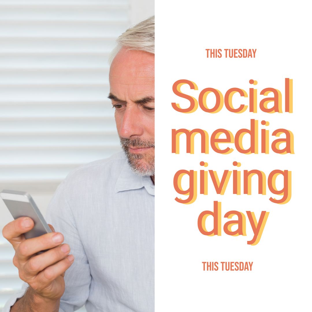 Senior Man Using Smartphone for Social Media Giving Day Promotion - Download Free Stock Templates Pikwizard.com