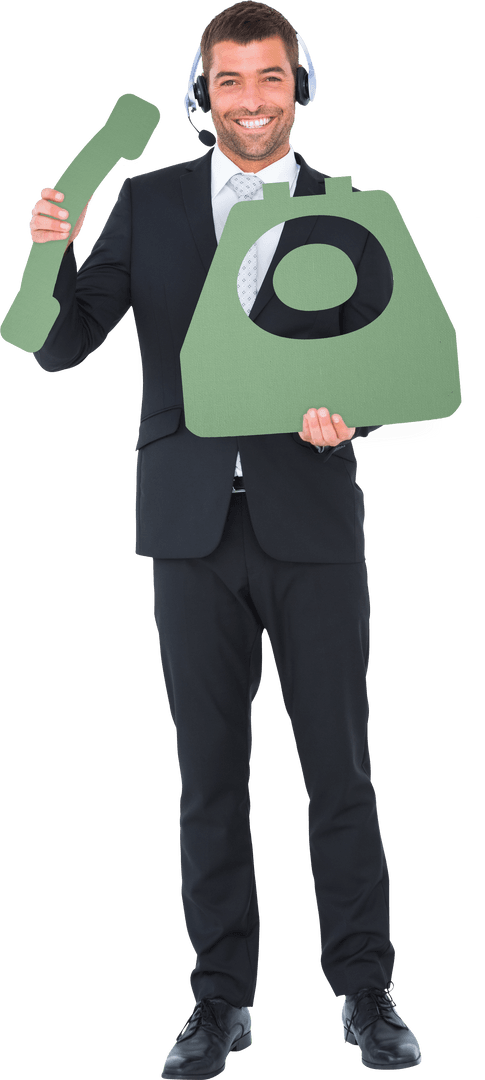 Transparent Businessman Holding Classic Telephone Concept