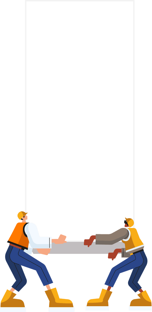 Construction Workers Handling Beam with Teamwork and Safety Gear, Transparent Background