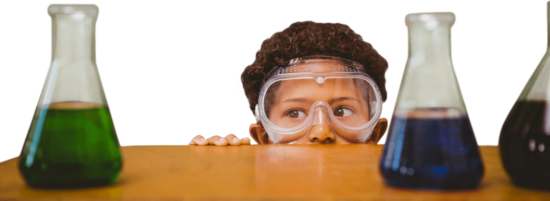 Curious Child Discovering Chemistry on Transparent Background