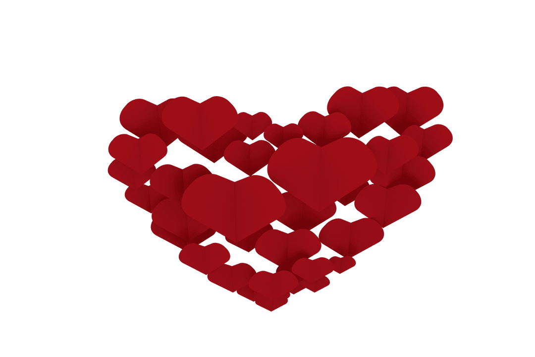 Floating Red Hearts on Transparent Background Love Concept