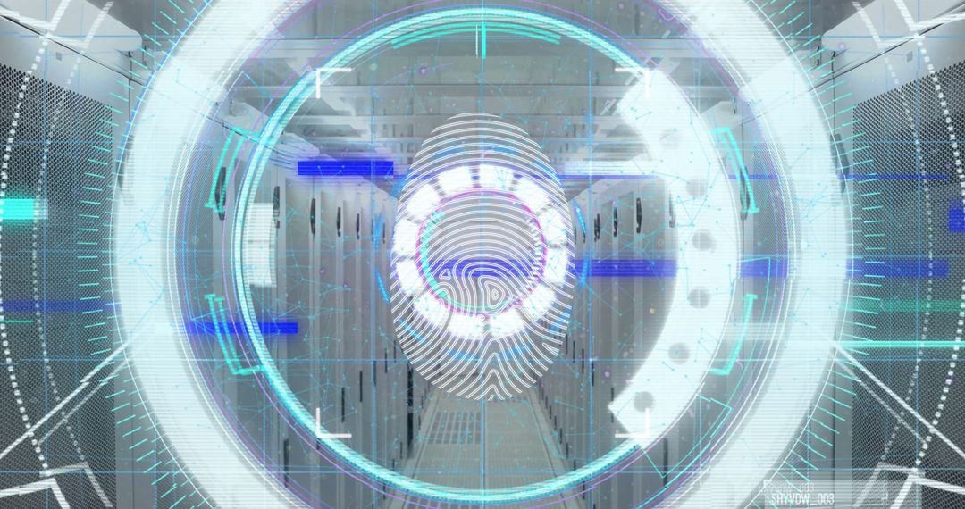 Futuristic Digital Security Interface Over Server Room
