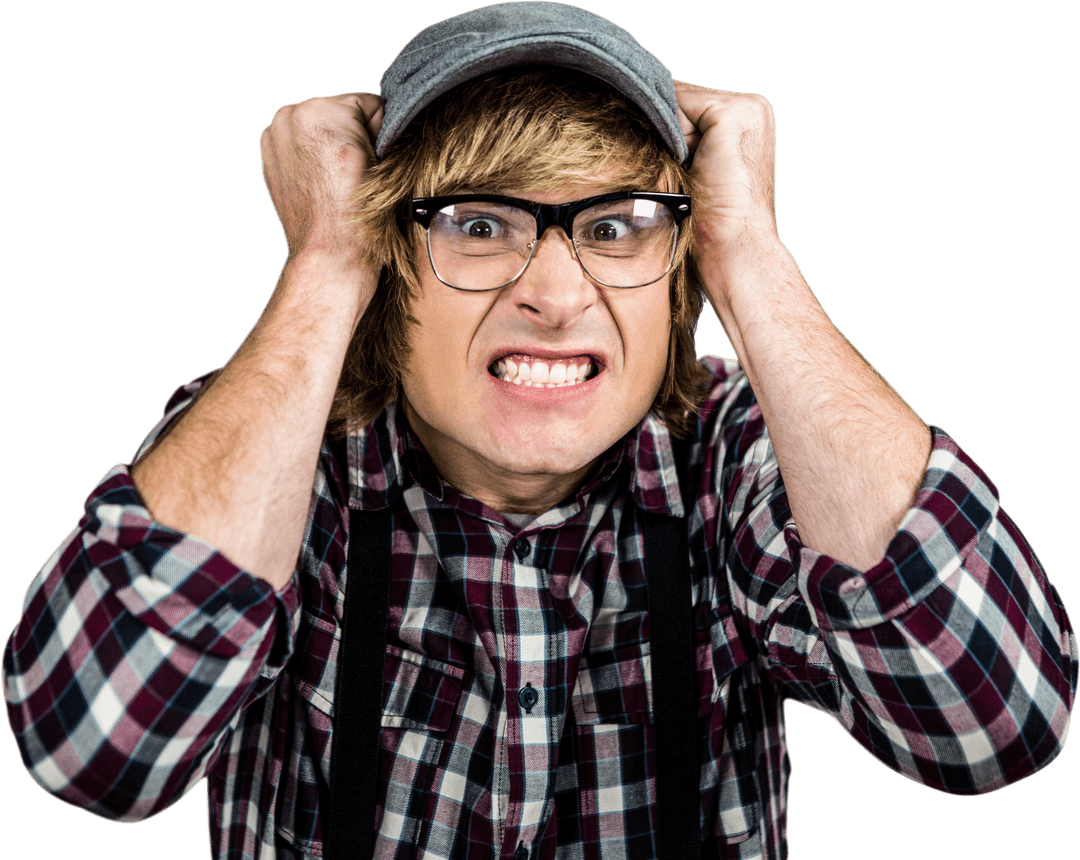 Transparent Hipster Frustration Focused Tense Expression