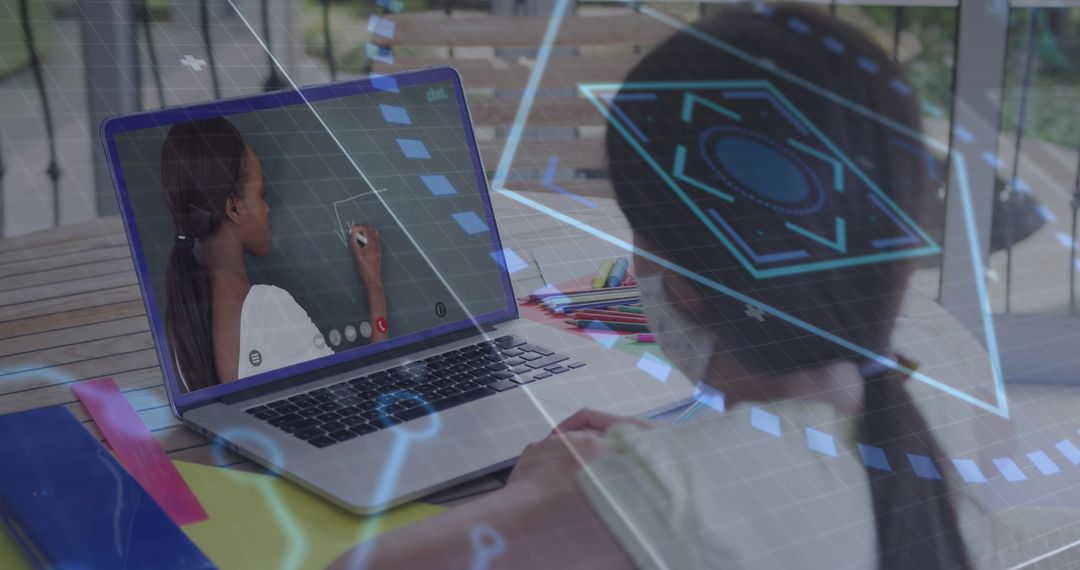 Child Engaging in Online Learning with Virtual Interface Elements