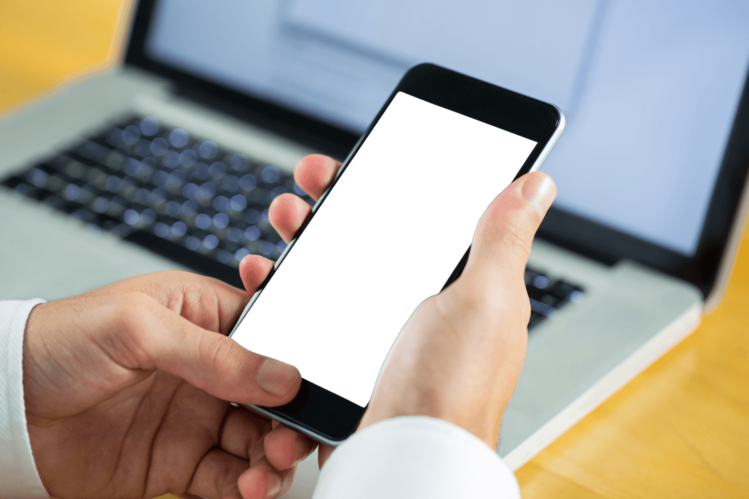 Hands Holding Smartphone with Transparent Screen for Business Concept