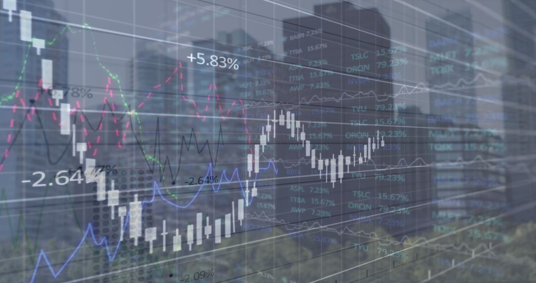 Digital Financial Data Overlay on Urban Skyscrapers