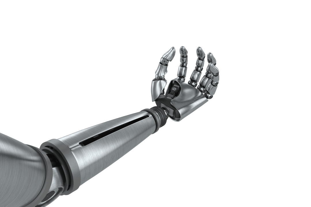 Chrome Robot Hand Has Extended Deal Gesture on Transparent Background