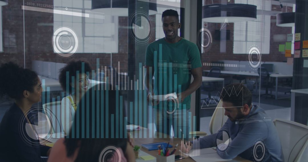 Team Meeting with Augmented Data Analysis Overlay