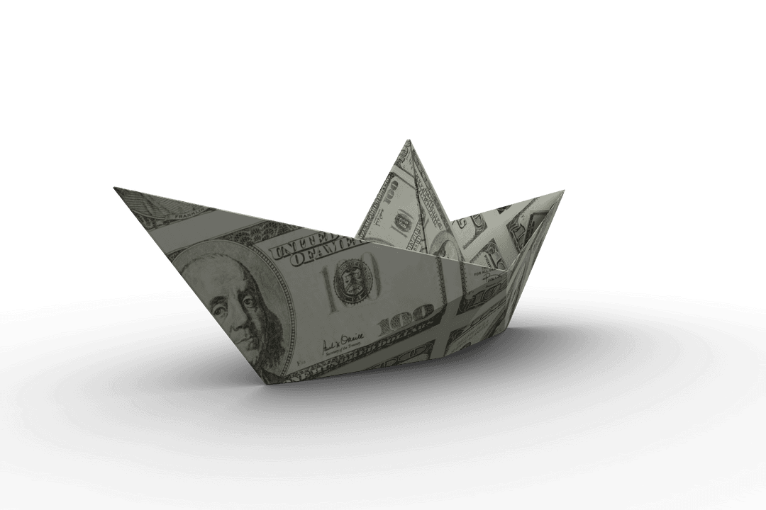 Transparent Origami Boat Folded from Hundred Dollar Bill