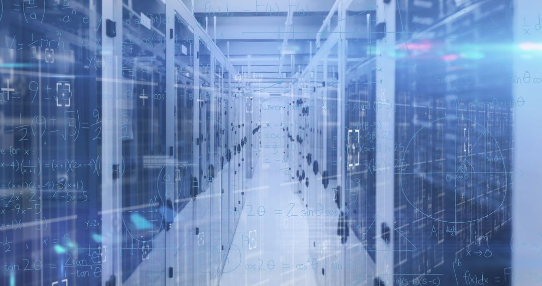 Futuristic data storage concept displaying math equations
