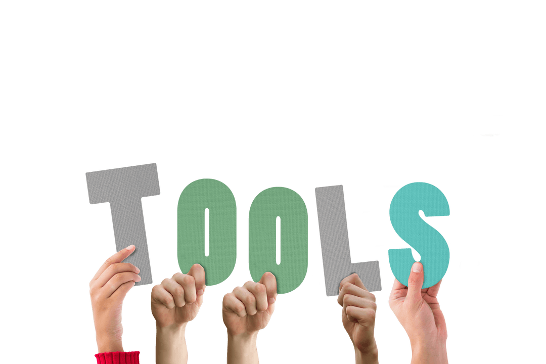 Transparent Alphabet Cutouts with Hands Holding Spelling Tools