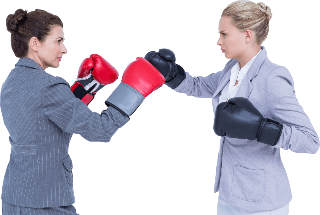 Transparent Businesswomen Competing in Boxing Match with Intensity