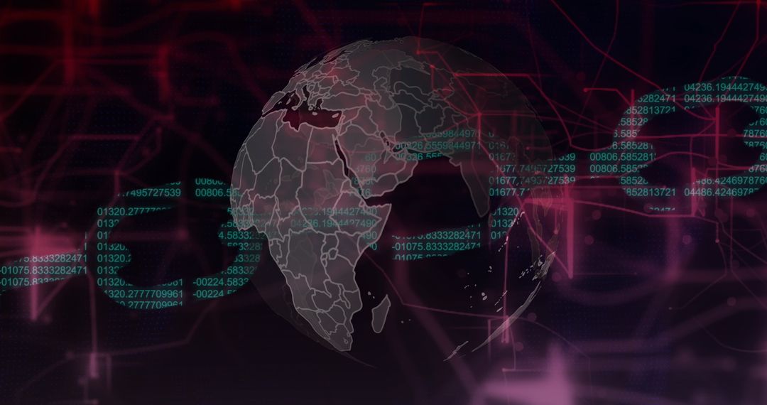 Global Data Processing with Digital Interface Elements on Black Background