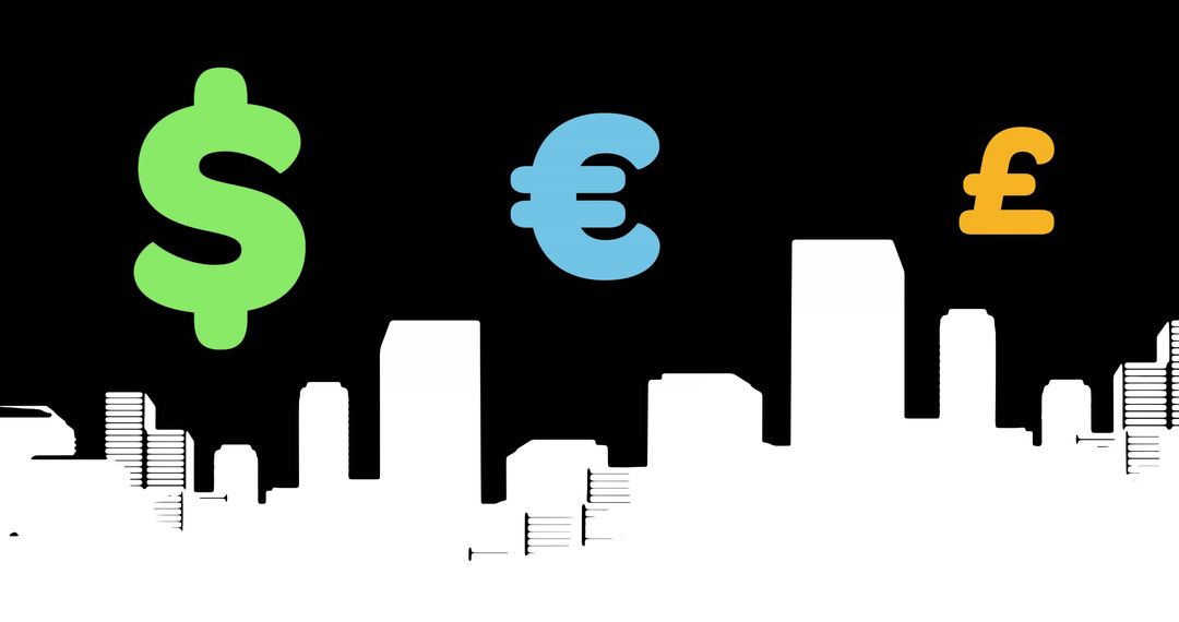 Global Currency Symbols Over Modern Cityscape Silhouette