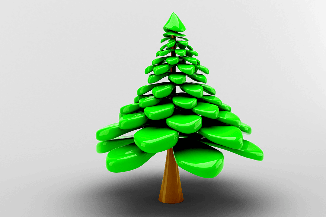 Transparent 3D Green Christmas Tree on Black Background