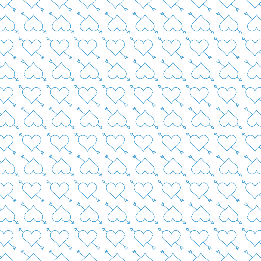 Blue Heart and Arrow Pattern on Transparent Background